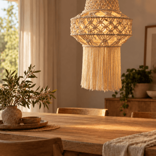 Lámpara de macramé diseño artesanal